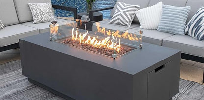 AMS Fireplace | Rectangular Fire Pit Glass Wind Guard for Sedona Fire Pit (Dark Gray) | Shielded from Patio Heater Flames | Tempered Glass with Polished Edges for Safety | Fire Table Glass Shield