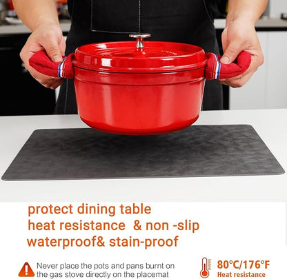 Vinyl Placemats Set of 4 Heat Resistant Easy Clean Non-Slip Place Mats for Dining Table. Faux Leather Waterproof Stain Resistant Wipeable Washable PU Table Mats(4, Gray)