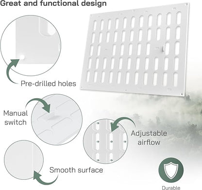 Vent Systems 16" x 12" Inch (Outer Dimensions) Metal Air Vent Grille - White Adjustable Register Vent Cover - Open/Close Air Supply Intake Wall Vent - Heating/Cooling Ceiling Grille for House, Garage