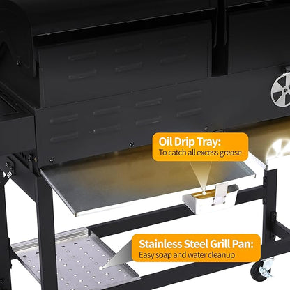 Propane Gas and Charcoal Grill Combo | Griddle Grill with Side Burner | BBQ Grills 2-in-1 | 41,500 BTU Output, 673 SQ IN Cooking Area Perfect for Outdoor Events & Backyard Barbecue