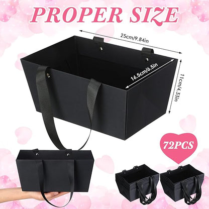 Glenmal 72 Pcs Baskets for Gifts Waterproof Empty Kraft Basket Bulk with Handles 9.8 x 6.5 x 4.3'' Gift Basket Empty to Fill for Wedding Party Christmas Valentines(Black)