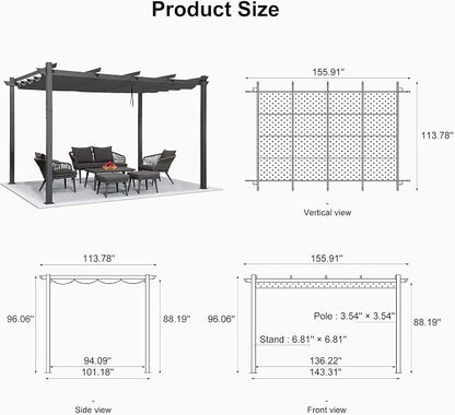 PURPLE LEAF Outdoor Pergola 10' X 13' Retractable Canopy Aluminum, Custom Shade - Image 7