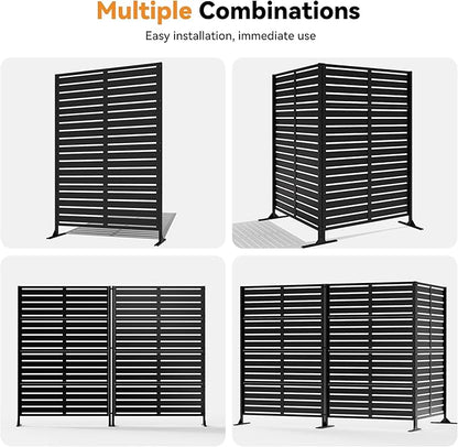 Modern Shade Metal Privacy Screen Outdoor 72" H x 48" W, Stable & Durable Privacy Fence Panels for Instant Privacy & Space Division, Freestanding Decorative Patio Screens for Outdoor, Black (1 Panel)