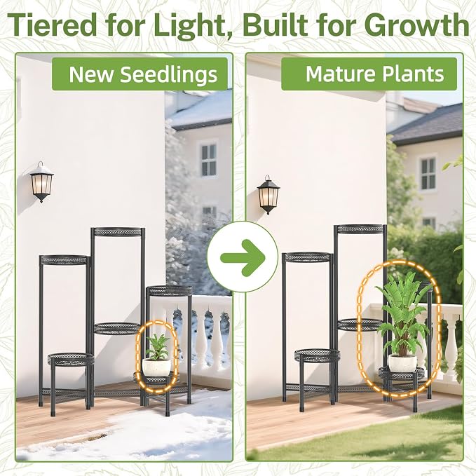 iDavosic.ly Plant Stand Indoor Outdoor, 6 Tier Iron Corner Shelf, Folding Multi - Image 8