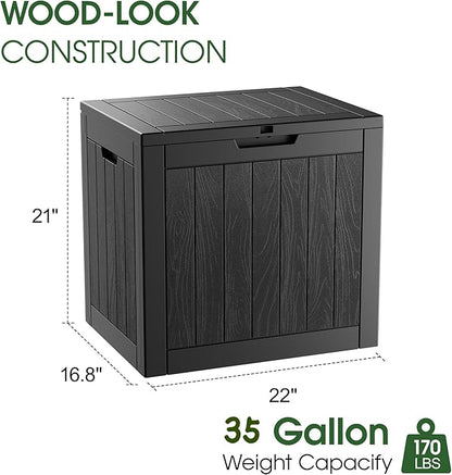 KAMABOKO Deck Box, 35 Gallon Resin Indoor and Outdoor Storage Boxes Waterproof for Garden Tools, Patio Accessories Storage Bench, Patio Furniture and Cushions with Lockable Lid, Black