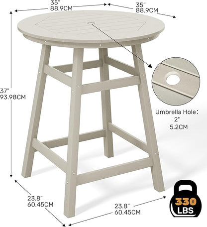 Costaelm Patio Bistro Table, 37" Counter Height Round Patio Cocktail Bar Table with Umbrella Hole, Outdoor Bistro Dining Pub Table for Front Porch Deck Backyard Garden, Sand