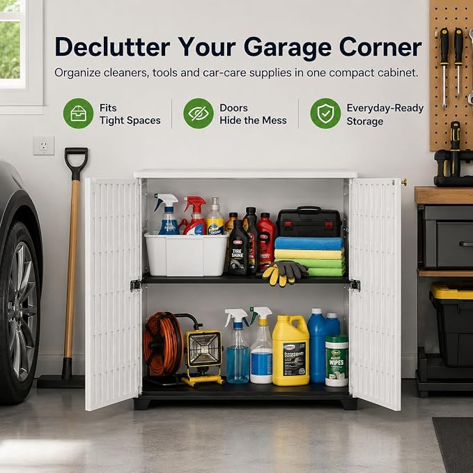 ADDOK Outdoor Storage Cabinet, 60 Gallon Waterproof Resin Patio Storage Cabinet - Image 8