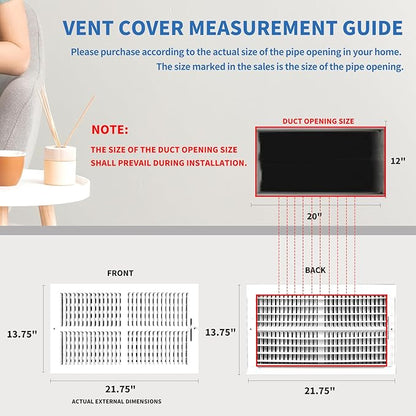 20x12 Vent Register [Duct Opening], Vent Covers for Home Ceiling, Two-Way Ventilation Register, Adjustable Solid Steel Wall Register Vent Cover (20"W x12"H [Duct Opening])