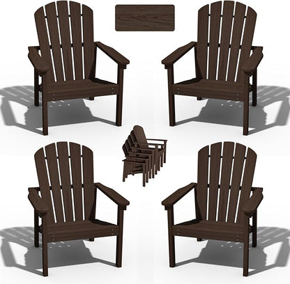 Stackable Adirondack Chairs Set of 4, Compact HDPE, Coffee | 26.3" Wide HDPE by nevilywood