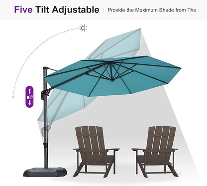 PURPLE LEAF Cantilever Umbrella 10 Feet Round 360° Rotation Turquoise | - Image 6