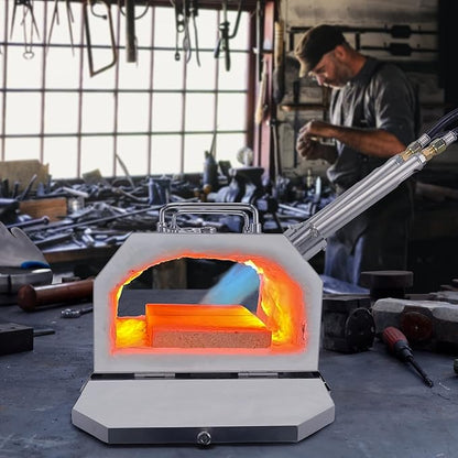 Nelyrho Gas Propane Forge 2600°F,Double Door,Large Capacity,Portable Equipment,Knife Making(Stainless Steel) Blacksmithing Farrier tool,Gas Welding Kits, Forge Kit (Four Burners)