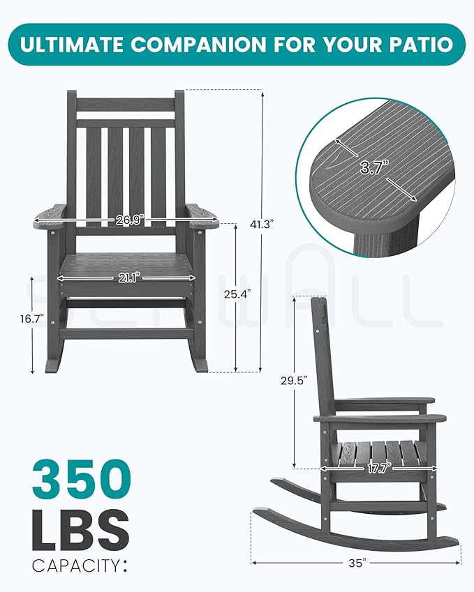 SERWALL Outdoor Rocking Chair Set of 6, Patio Rocking Chairs - Image 3