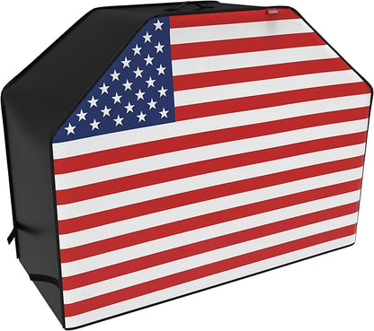 52" Heavy Duty Waterproof Gas Grill Cover fits Weber Char-Broil Coleman Gas Grill (52"x22"x40") Black, American Flag.