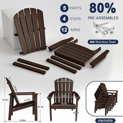 Stackable Adirondack Chairs Set of 4, Compact HDPE, Coffee | 26.3" Wide HDPE - Image 6