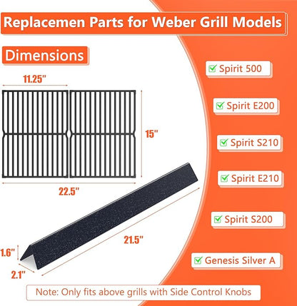 QuliMetal 7522 7535 Grill Replacements for Weber Spirit 200 & 210 Series(2009-2012 with Side Control), for Genesis Silver A, for Weber Spirit 500, 21.5" Flavorizer Bars & 15" Grill Grates
