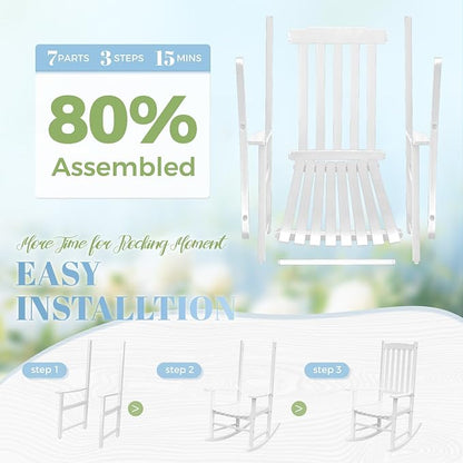 Flamaker Acacia Wood Porch Rocking Chairs Set of 2 | White Rocking Chairs - Image 4