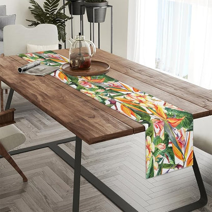 Tropical Exotic Flowers Bird Paradise Table Runner Kitchen Dining Table Runner 13*36in Table Center Decor for Indoor Outdoor Home Holiday Party