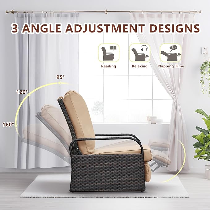 Outdoor Recliner, Aluminum Frame Patio Chaise Lounge Chairs - Image 4