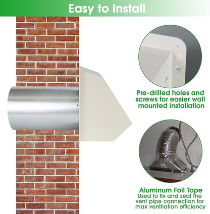 3 Inch Dryer Vent Cover Outside,Wall Vent Cover,Outdoor Dryer Exhaust Vent Cover for Dryer Duct Air Ventilation,Wall Mount Extractor Vent Cap with Screen and Damper,Galvanized Steel,White