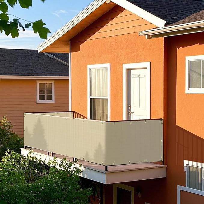 2.5' x 24' Balcony Privacy Screen Fence Cover with Zip Ties Grommets for Apartment Patio Porch Deck Backyard Outdoor (Beige)