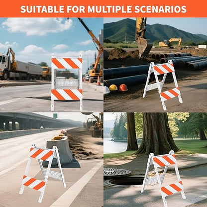 Type II Foldable Traffic Barricade, 1 Pack with Four 8"x24" Panels with Film, Folding Road Safety Barrier for Construction Zones and Traffic Control