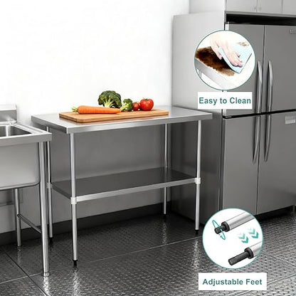 Stainless Steel Table for Prep & Work 24 x 48 Inches, NSF Heavy Duty Commercial Food Prep Work Table with Undershelf and Galvanized Legs for Restaurant, Home and Hotel