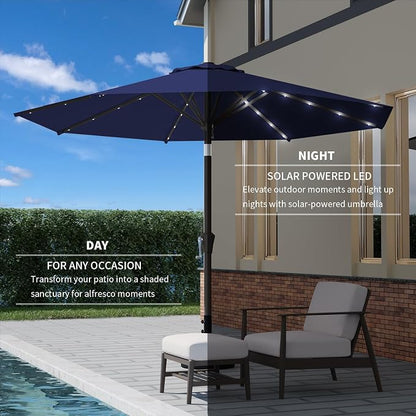 9FT Patio Umbrella with Solar Lights, Outdoor Market Umbrella with Tilt and - Image 3