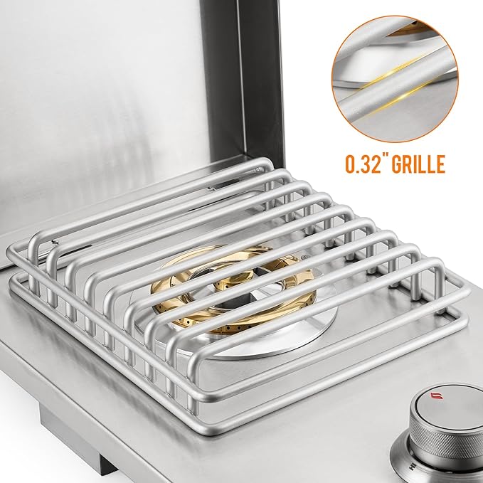 Hygrill Stainless Steel Built In Single Side Burner for Outdoor BBQ Island, Outdoor Kitchen, Liquid Propane, Gray