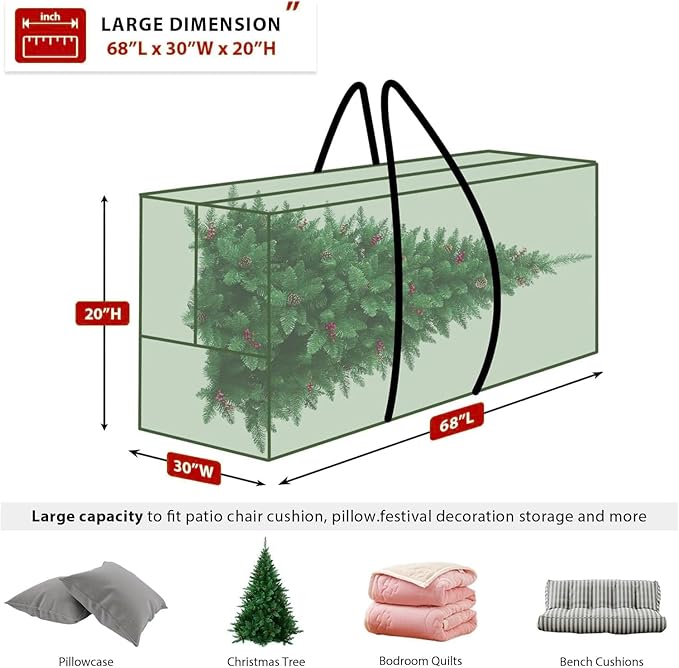 2 Pack Extra Large Christmas Tree Storage Bag Fits 9-12 Ft Artificial Tall Xmas Tree 68" L x 20" H x 30" W 420D Oxford Heavy-Duty Waterproof Storage Bags with Handles, Double Zippers