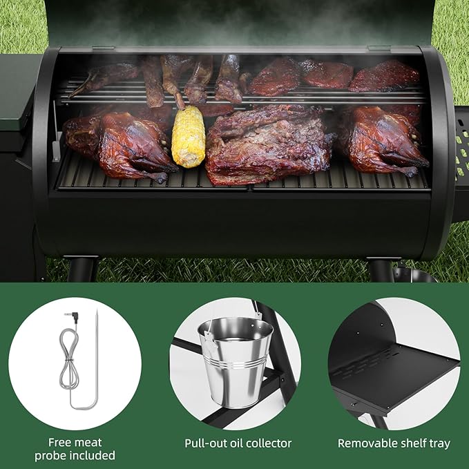 Pellet Smoker Grill Combo, 565 SQ.IN Cooking Area with PID Temperature Control (180-450°F) Electric BBQ Meat Grills & Smokers, Patio Backyard for Roast Outdoor