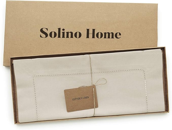 Solino Home Linen Hemstitch Table Runner 36 Inches - Cotton Linen Small Table Runner 14 x 36 Inch Ideal for Dresser and Coffee Tables - Spring, Easter