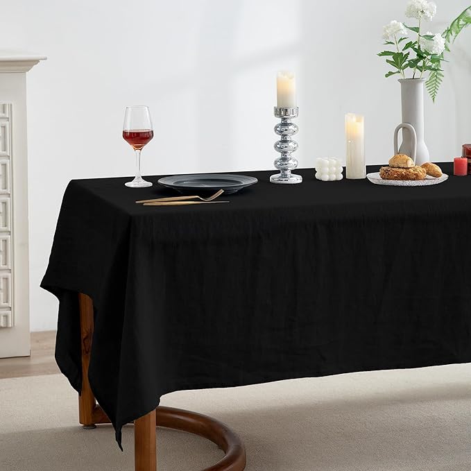 EVERLY 100% Pure Linen Rectangle Tablecloths 60x84Inches for Dining,Buffet Parties,Picnic,Events,Weddings and Restaurants,Decorative Halloween,Thanksgiving Machine Washable Tablecloths-Black
