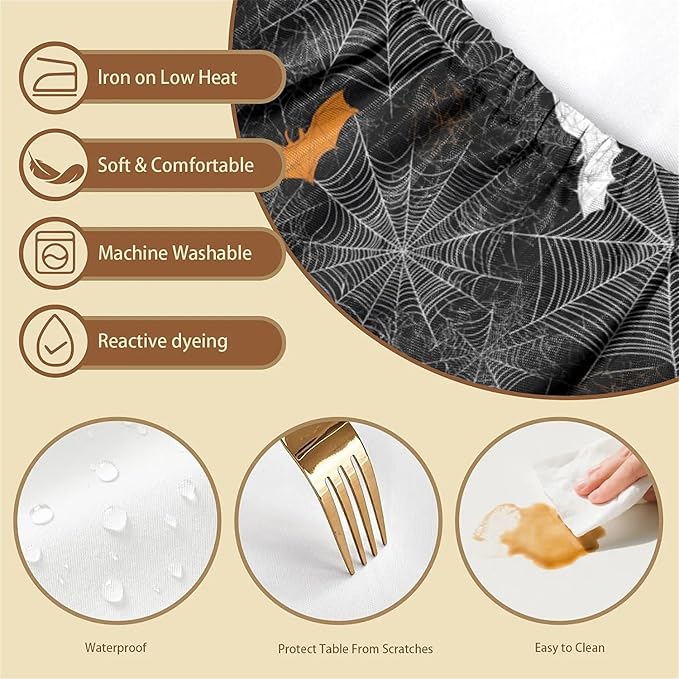 Rectangle Table Cloth Cover Waterproof Elastic Fitted Polyester Fitted Tablecloths for 4 Foot Tables for Indoor,Picnic, Camping, Outdoor （48" x 30"，Halloween）