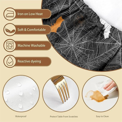 Rectangle Table Cloth Cover Waterproof Elastic Fitted Polyester Fitted Tablecloths for 8 Foot Tables for Indoor,Picnic, Camping, Outdoor （96" x 30"，Halloween）