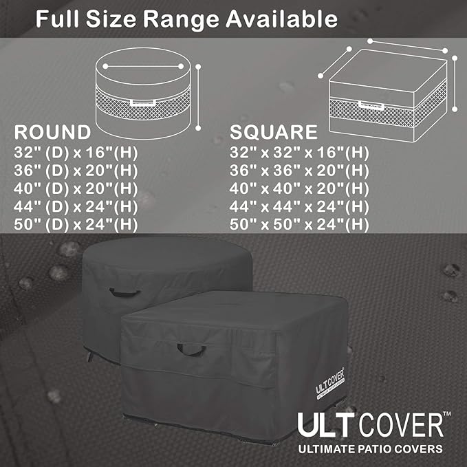 ULTCOVER Patio Fire Pit Table Cover Square 44 inch Outdoor Waterproof Fire Bowl Cover, Black