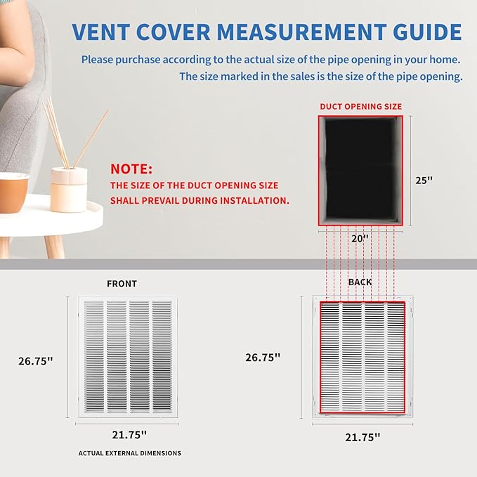 20x25 Return Air Grille [Duct Opening Size],Return Air Vent Cover for Wall Or Ceiling,Steel Return Air Filter Grilles Removable Face/Door for 1 Inch Filters (20"W x 25"H[Duct Opening])