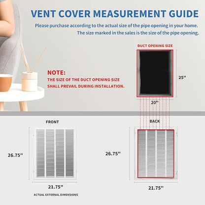 20x25 Return Air Grille [Duct Opening Size],Return Air Vent Cover for Wall Or Ceiling,Steel Return Air Filter Grilles Removable Face/Door for 1 Inch Filters (20"W x 25"H[Duct Opening])