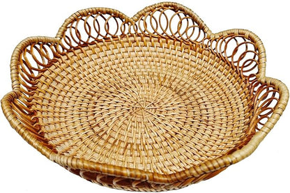 RT&BS Rattan Fruit Baskets for Serving, Handwoven Bread Basket, Christmas Food Baskets, Storage Basket for Bread Snack Candy Small Items (Ø9 x 2'')