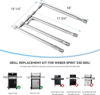 69787 Grill Burner for Weber Spirit 300 Series Spirit 330, Spirit 335 Grills with Front Mounted Control Knobs, 18 Inch Burner Tube kit for Spirit E-330 Spirit SP-335, 68948 65518 Replacement Parts