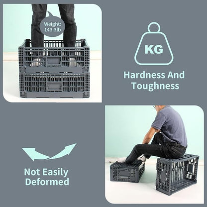 Collapsible Storage Bin/Containe， Transfer box,crate Transit storage of various items (Gray 23.6" L x 15.7" W x 8.6" H-two)