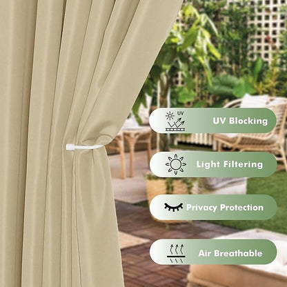 Extra Wide Outdoor Curtains for Patio Waterproof 6 Pcs 110x95 Inch Cream | - Image 3