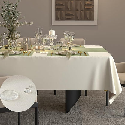 Table Cloth Rectangle Tables Decor 84''x60'' - Waterproof Plain Weave Fabric Table Cover, Wrinkle and Stain Resistant Tablecloth for Kitchen Dining Room Party - Cream