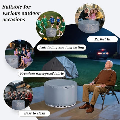 Chinchilla Round Fire Pit Cover for Solo Stove Bonfire 22 inch - Waterproof 600D Oxford Fabric Cover, Tear Resistant & All-Weather Protection for Smokeless, Gas, Table, or Bowl Fire Pits