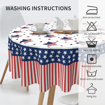 American Flag Round Tablecloth 4th of July American Flag 60 Inch Waterproof Rustic Table Cloth Fabric Farmhouse Stripe Tablecloth Decorative for Picnic Party Holiday Home Indoor Outdoor