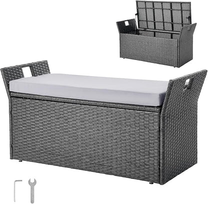 VEVOR Outdoor Storage Bench, 2-Person PE Rattan Storage Bench, 40 Gal Deck Box by VEVOR