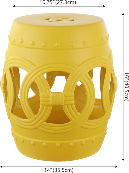 JONATHAN Y Lucky Coins 16" Ceramic Garden Stool Side Table, Matte Yellow | - Image 3