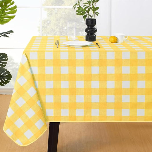 MOSAYT Rectangle Vinyl Tablecloth, 100% Waterproof Buffalo Gingham Plastic Table Cloth, Heavy Duty Wipeable Table Covers for Picnic, Outdoor, Camping - 54 x 120, Yellow