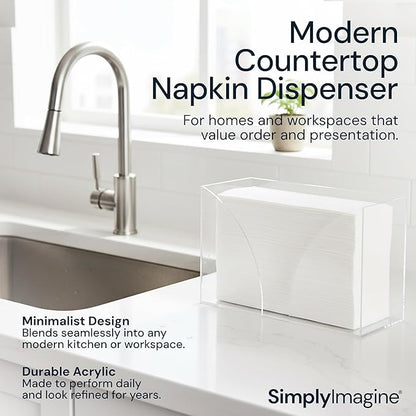 Acrylic Paper Towel Holder Countertop - Clear Folded Hand Towel Dispenser for Bathroom & Kitchen - Fits Multifold, Z-Fold, C-Fold Napkins - Small Space Organization Guest Tray