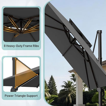 12×12 FT Double-Top Cantilever Patio Umbrella, Outdoor Umbrellas - Image 4