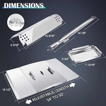 Grill Grease Tray Replacement Parts for Nexgrill 4 Burner 720-0830H, 720-0783E, 720-0888, 720-0888N, 720-0830A, Adjustable 24''-30'' Gas Grill Drip Pan, Heat Plates Shield, Burner Tubes and Igniters.